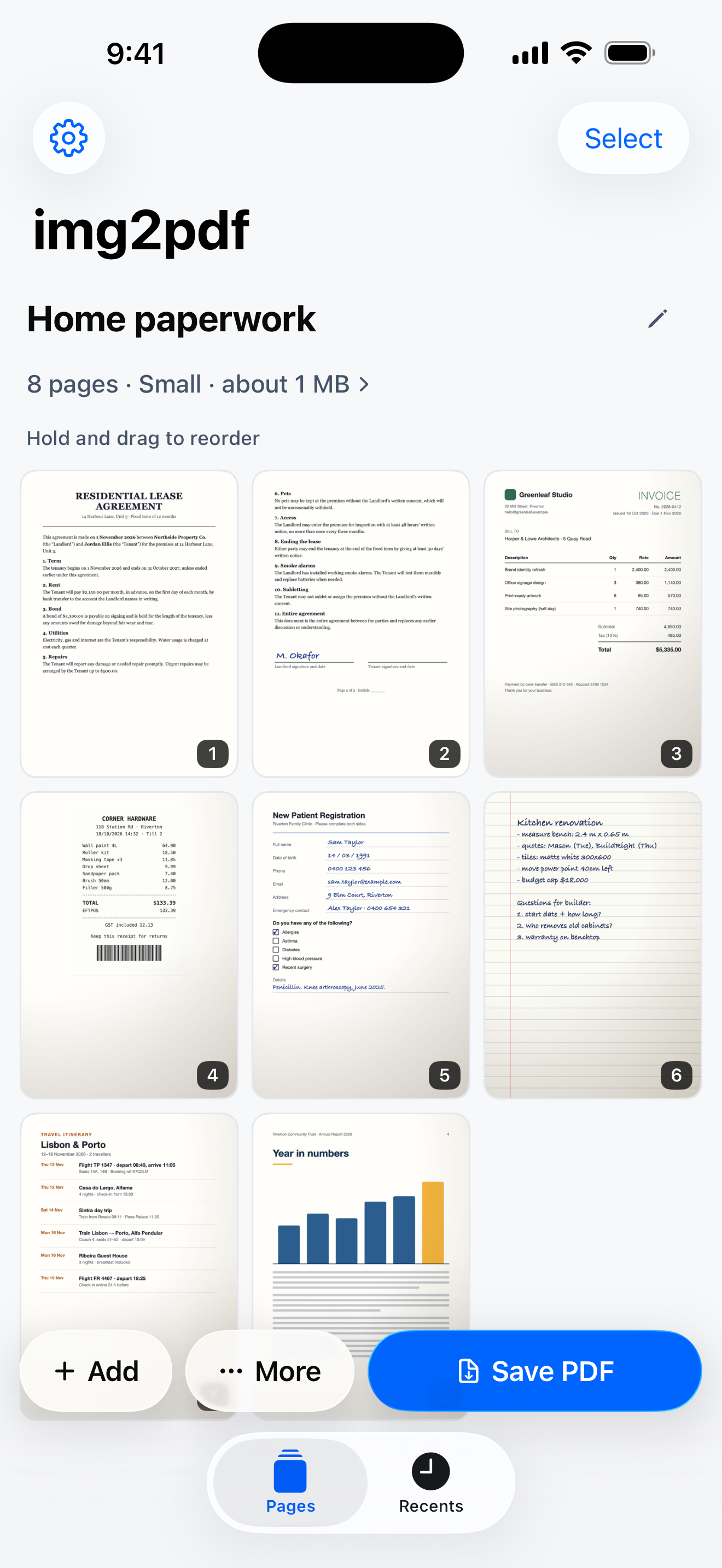 img2pdf Pages Grid Interface